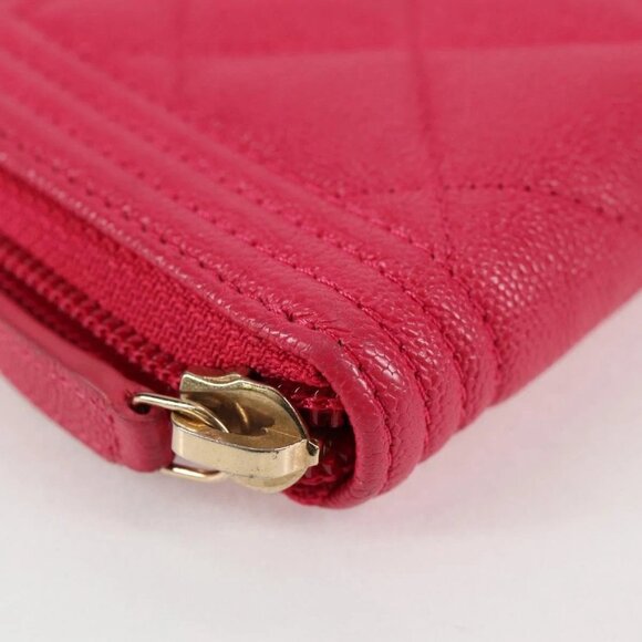 CHANEL Boy Chanel Wallet Grained Calf Skin Pink Gold CC Auth 131833M - Picture 11 of 16